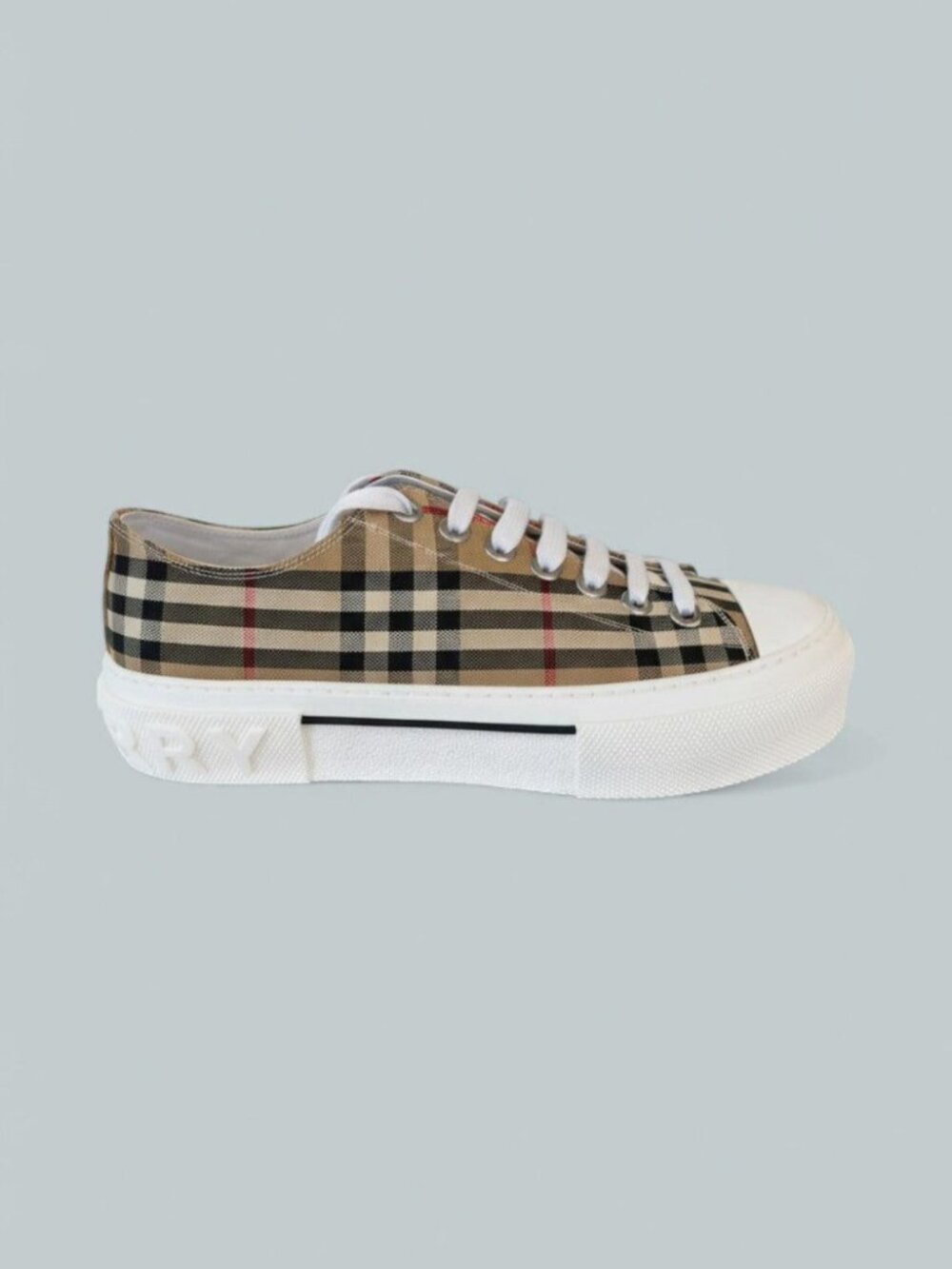 Vintage Check Cotton Trainers - Beige